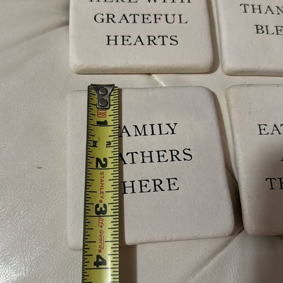 NWT Set of 4 Coasters-Ceramic/Limestone-Printed Phrase-Basket To Store In - Picture 10 of 12